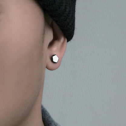 Boucles d'Oreilles Aimant Homme - Design Hexagonal