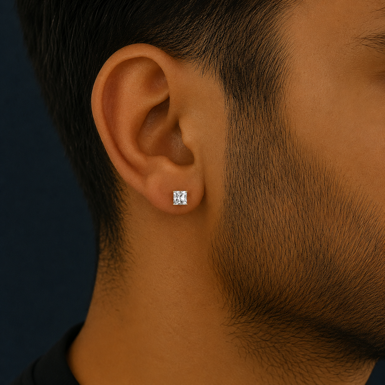 Boucles d'Oreilles Homme Carrées - Effet Diamant