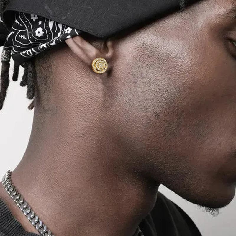 Boucles d'Oreilles Homme Diamant Rond - Or et Argent