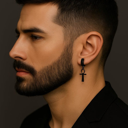 Boucles d'Oreilles Pendantes Homme - Ankh Égyptien