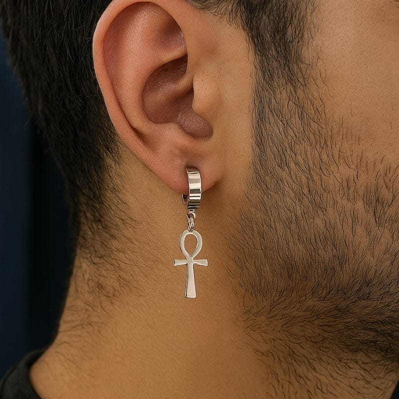 Boucles d'Oreilles Pendantes Homme - Ankh Égyptien