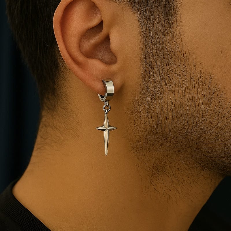 Boucles d'Oreilles Pendantes Homme Croix - Acier Inoxydable