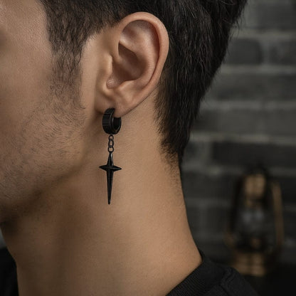 Boucles d'Oreilles Pendantes Homme Croix - Acier Inoxydable
