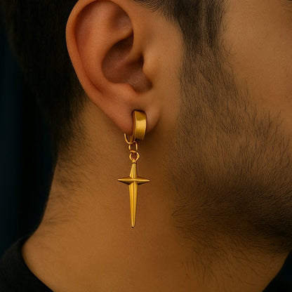 Boucles d'Oreilles Pendantes Homme Croix - Acier Inoxydable