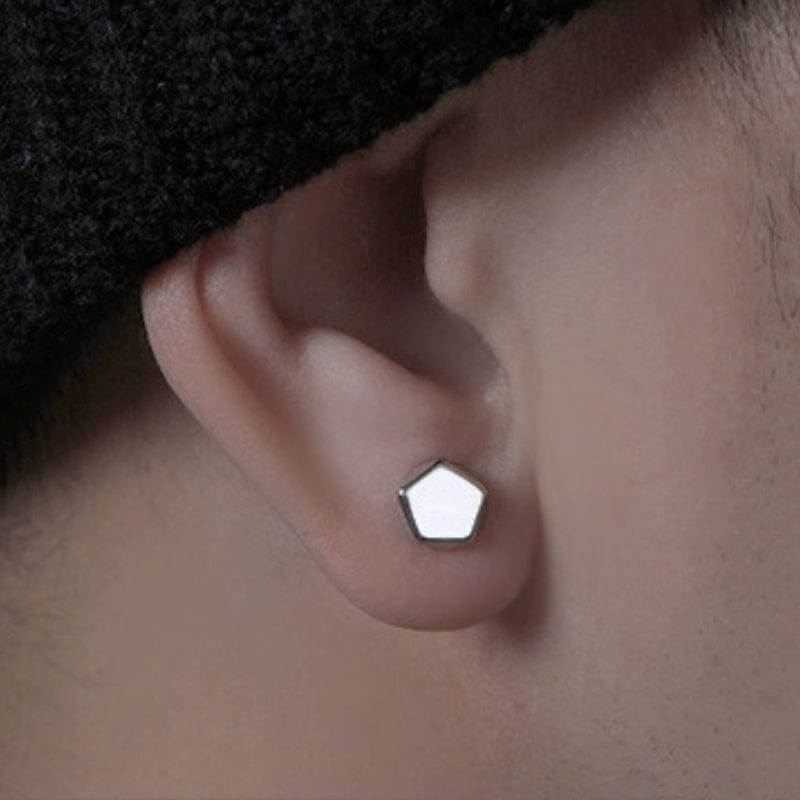 Boucles d'Oreilles Aimant Homme - Design Hexagonal