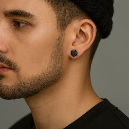 Boucles d'Oreilles Aimant Homme - Design Hexagonal