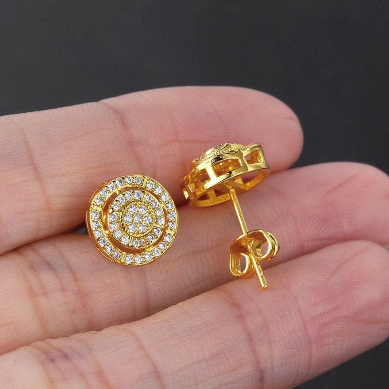 Boucles d'Oreilles Homme Diamant Rond - Or et Argent