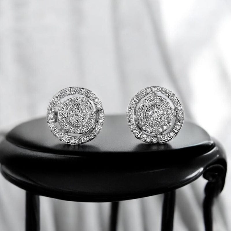 Boucles d'Oreilles Homme Diamant Rond - Or et Argent