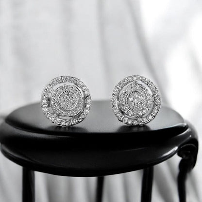 Boucles d'Oreilles Homme Diamant Rond - Or et Argent