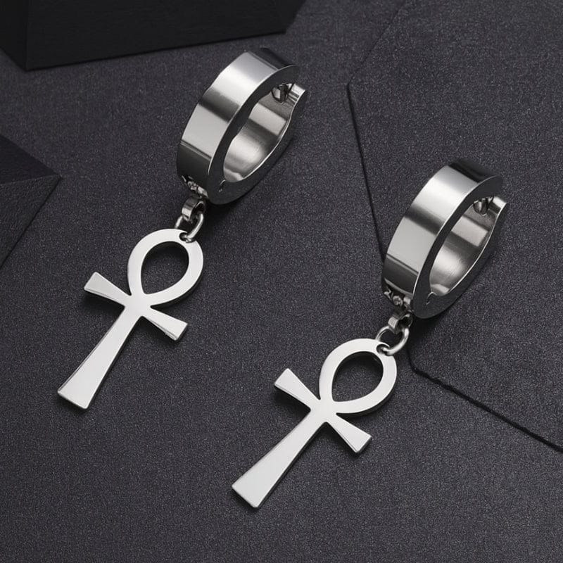 Boucles d'Oreilles Pendantes Homme - Ankh Égyptien