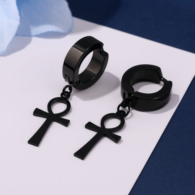Boucles d'Oreilles Pendantes Homme - Ankh Égyptien