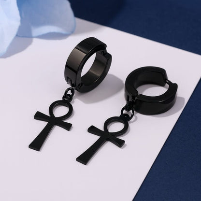 Boucles d'Oreilles Pendantes Homme - Ankh Égyptien