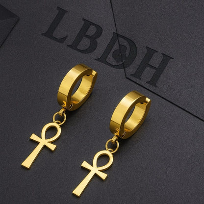 Boucles d'Oreilles Pendantes Homme - Ankh Égyptien