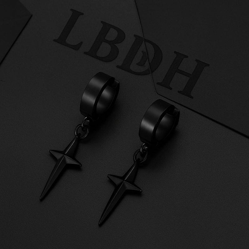 Boucles d'Oreilles Pendantes Homme Croix - Acier Inoxydable