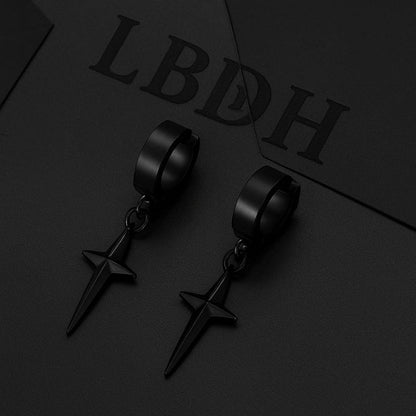 Boucles d'Oreilles Pendantes Homme Croix - Acier Inoxydable