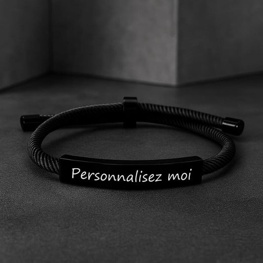 Bracelet Homme Personnalisé Cordon à Graver | Plaque Acier Inoxydable