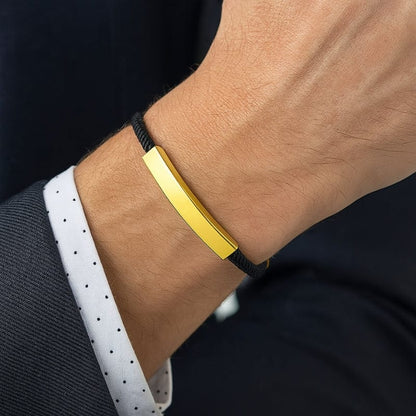 Bracelet Homme Personnalisé Cordon à Graver | Plaque Acier Inoxydable