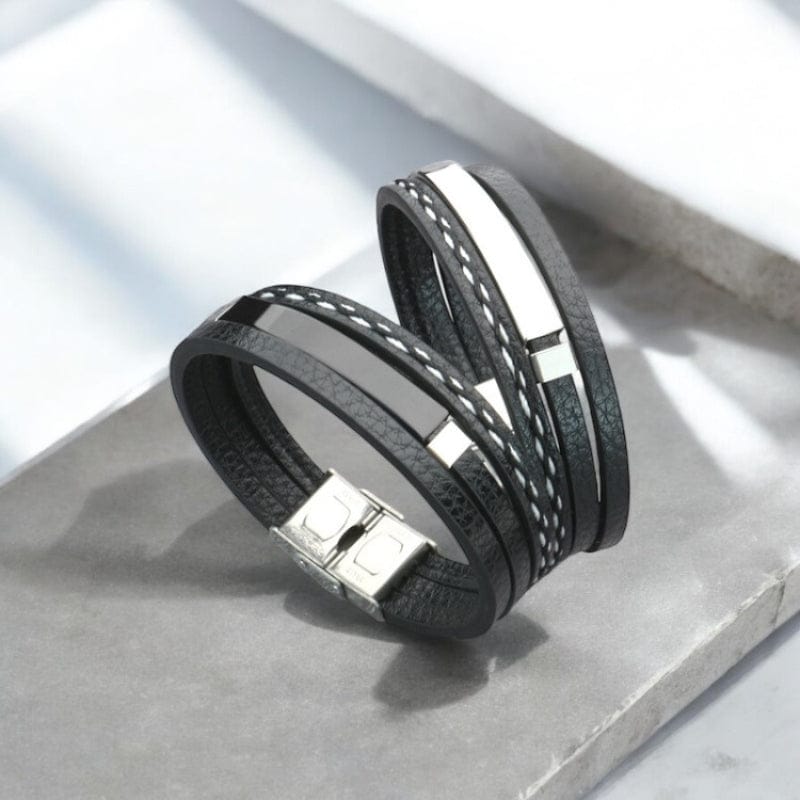 Bracelet Homme Personnalisé Cuir Large - Plaque en Acier
