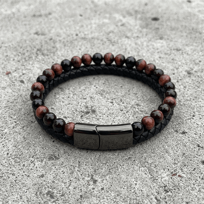 Bracelet en Cuir Tressé et Perles Naturelles