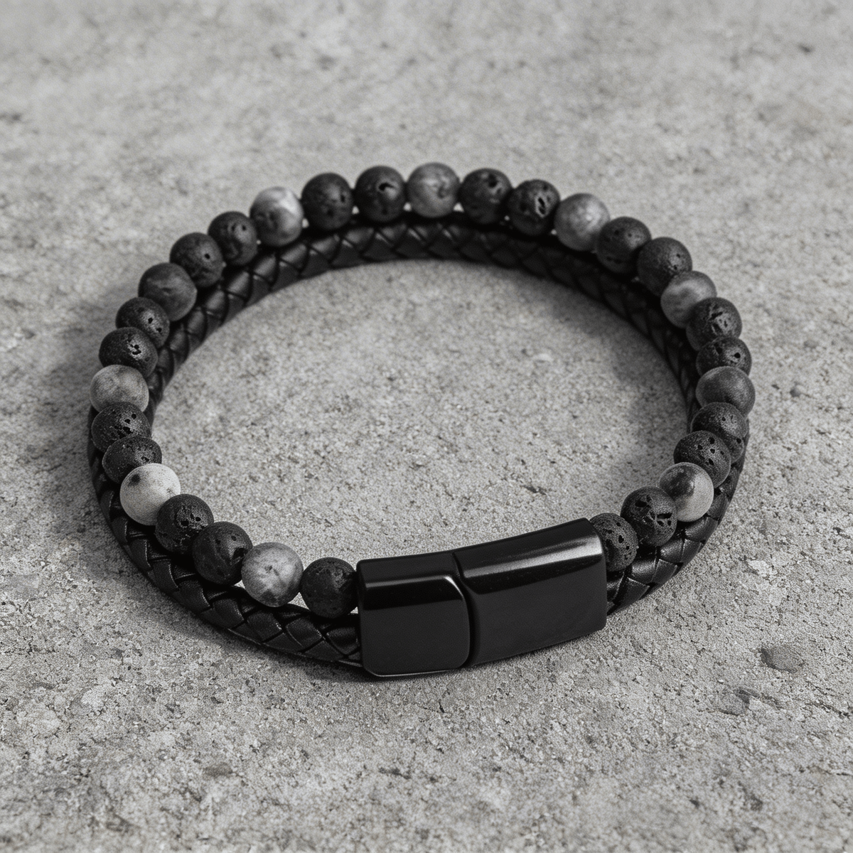Bracelet en Cuir Tressé et Perles Naturelles