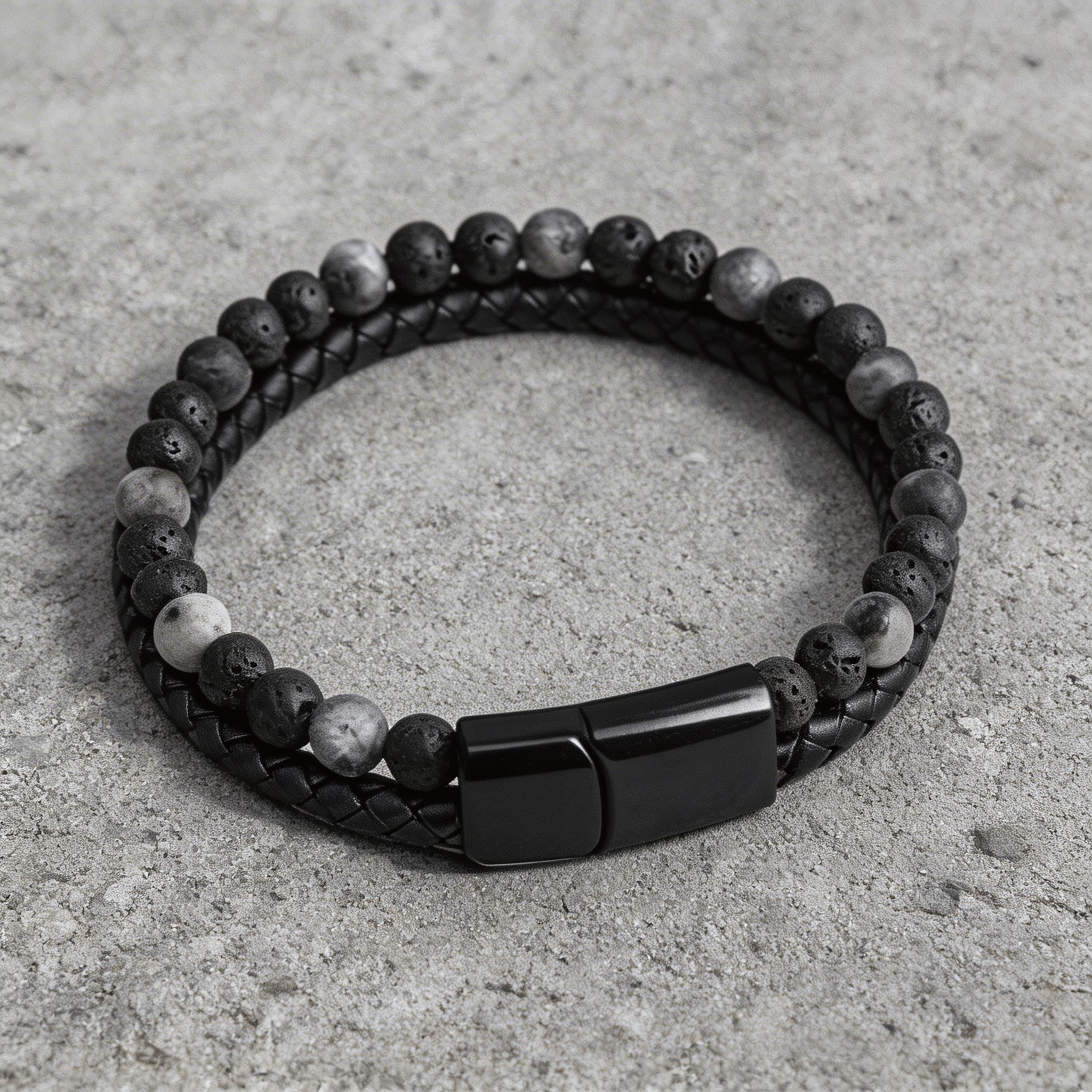 Bracelet en Cuir Tressé et Perles Naturelles