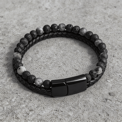 Bracelet en Cuir Tressé et Perles Naturelles