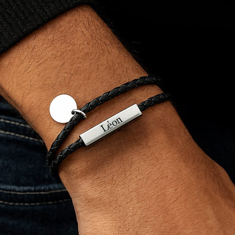 Bracelet Homme Personnalisé Cuir Tressé - Double Tour