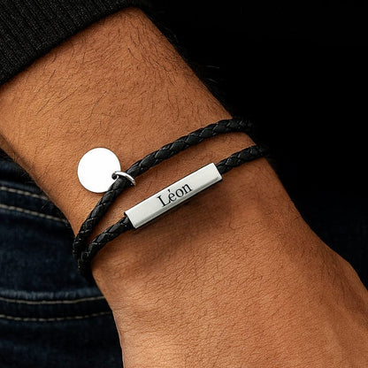 Bracelet Homme Personnalisé Cuir Tressé - Double Tour