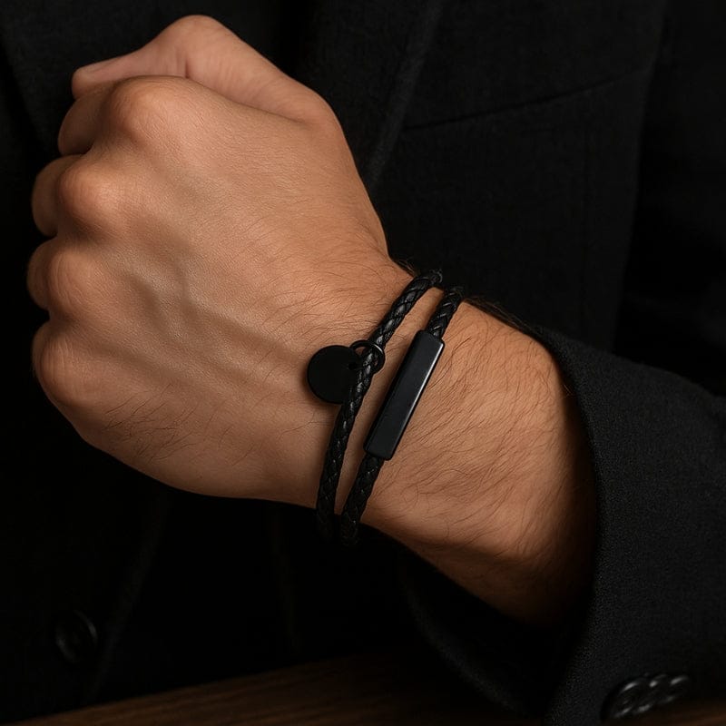 Bracelet Homme Personnalisé Cuir Tressé - Double Tour