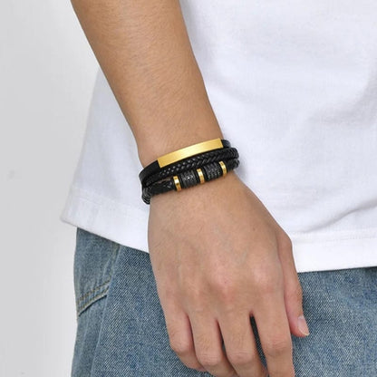 Bracelet Cuir Tressé Homme Personnalisé - Fermoir Magnétique