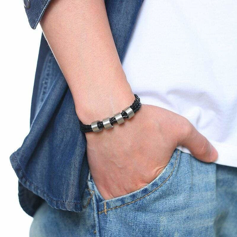 Bracelet Cuir Tressé Personnalisé Homme - Gravure Offerte