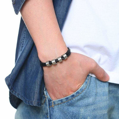 Bracelet Cuir Tressé Personnalisé Homme - Gravure Offerte
