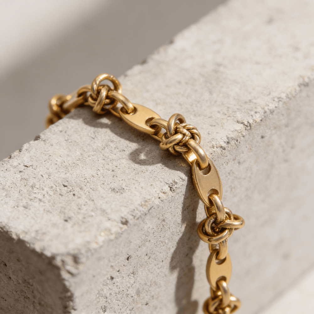 Bracelet Gourmette Grain de Café Maille Nœud Acier