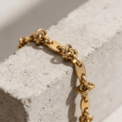 Bracelet Gourmette Grain de Café Maille Nœud Acier