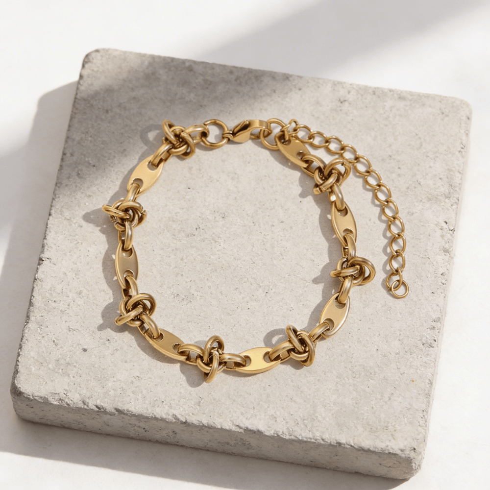 Bracelet Gourmette Grain de Café Maille Nœud Acier