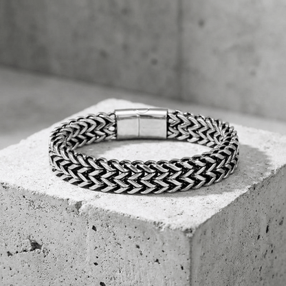 Gourmette Homme Moderne Maille Tressée Bracelet Acier