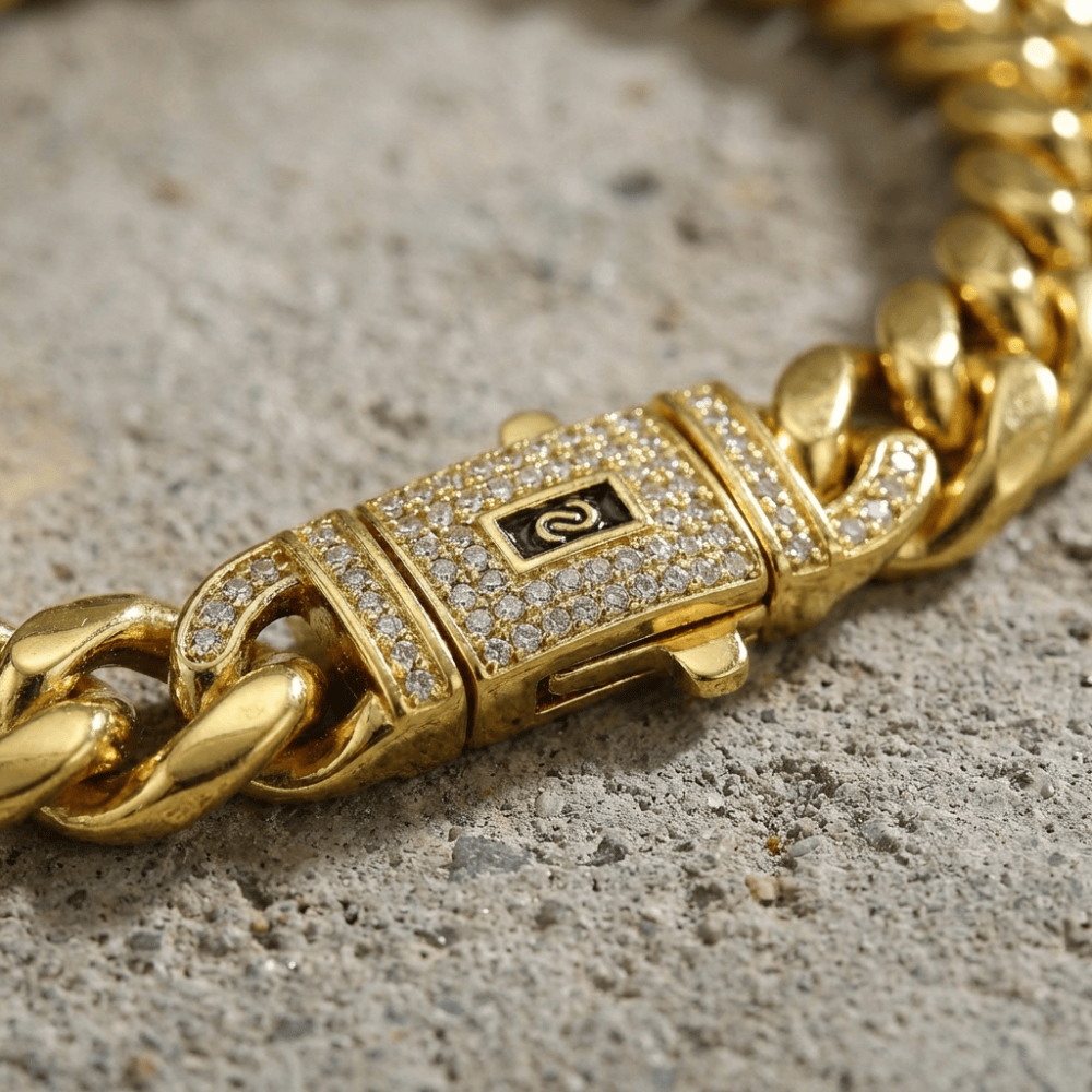 Bracelet Gourmette Homme Grosse Maille Fermoir Pavé