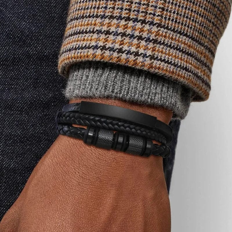 Bracelet Cuir Tressé Homme Personnalisé - Fermoir Magnétique