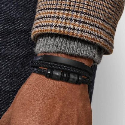 Bracelet Cuir Tressé Homme Personnalisé - Fermoir Magnétique