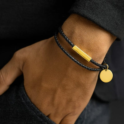 Bracelet Homme Personnalisé Cuir Tressé - Double Tour