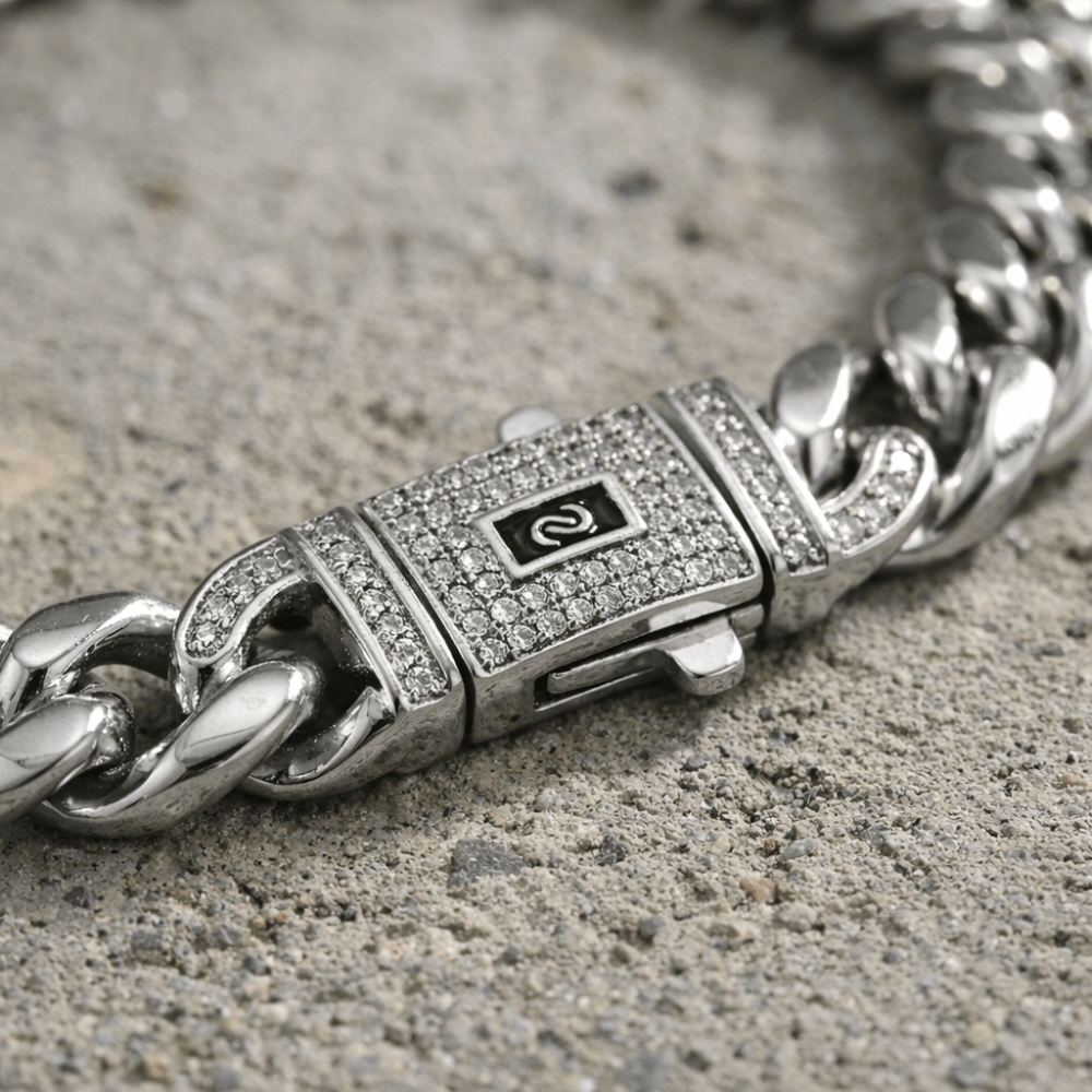 Bracelet Gourmette Homme Grosse Maille Fermoir Pavé