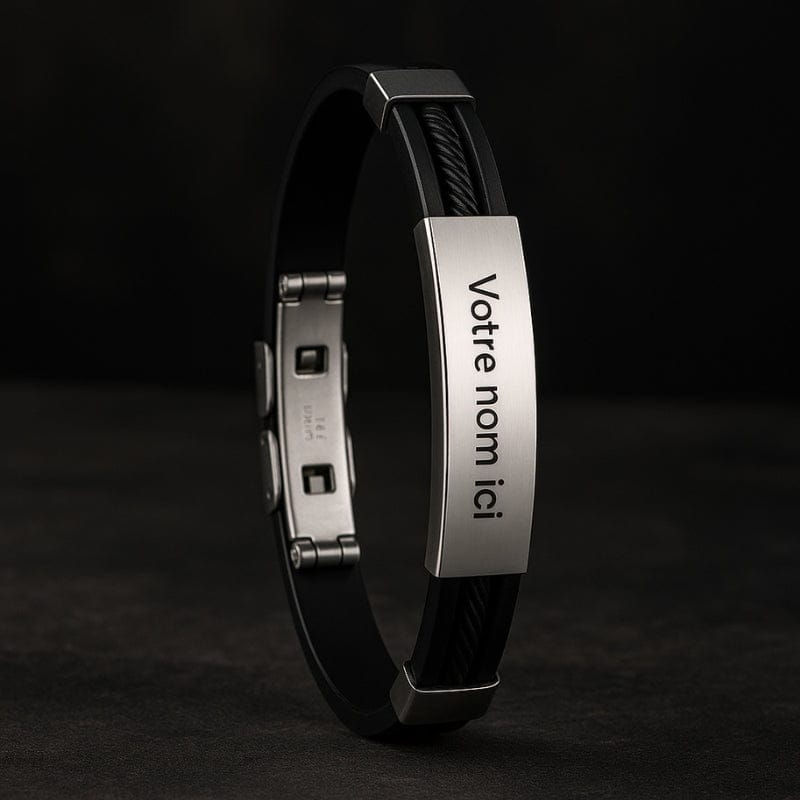 Bracelet Homme Personnalisé Noir - Silicone et Acier