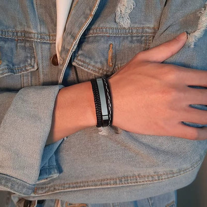 Bracelet Homme Personnalisé Cuir Large - Plaque en Acier