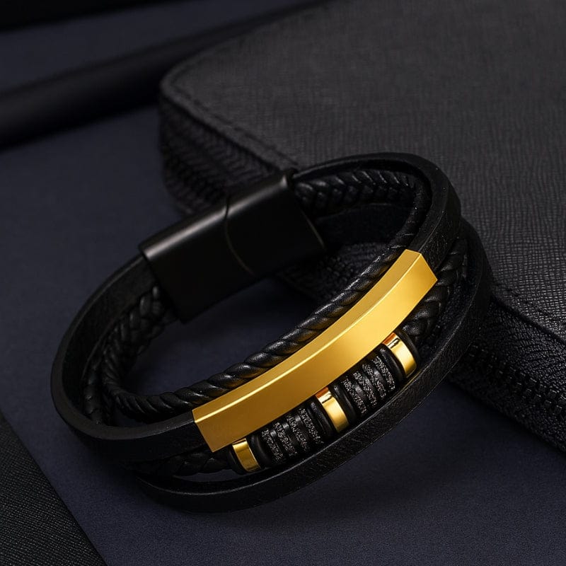 Bracelet Cuir Tressé Homme Personnalisé - Fermoir Magnétique