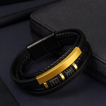 Bracelet Cuir Tressé Homme Personnalisé - Fermoir Magnétique