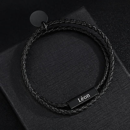 Bracelet Homme Personnalisé Cuir Tressé - Double Tour