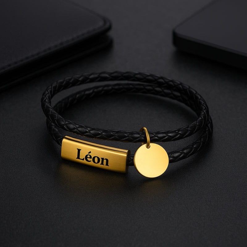 Bracelet Homme Personnalisé Cuir Tressé - Double Tour