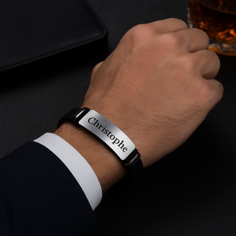 Bracelet Homme Personnalisé Manchette - Silicone et Acier