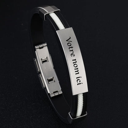 Bracelet Homme Personnalisé Noir - Silicone et Acier