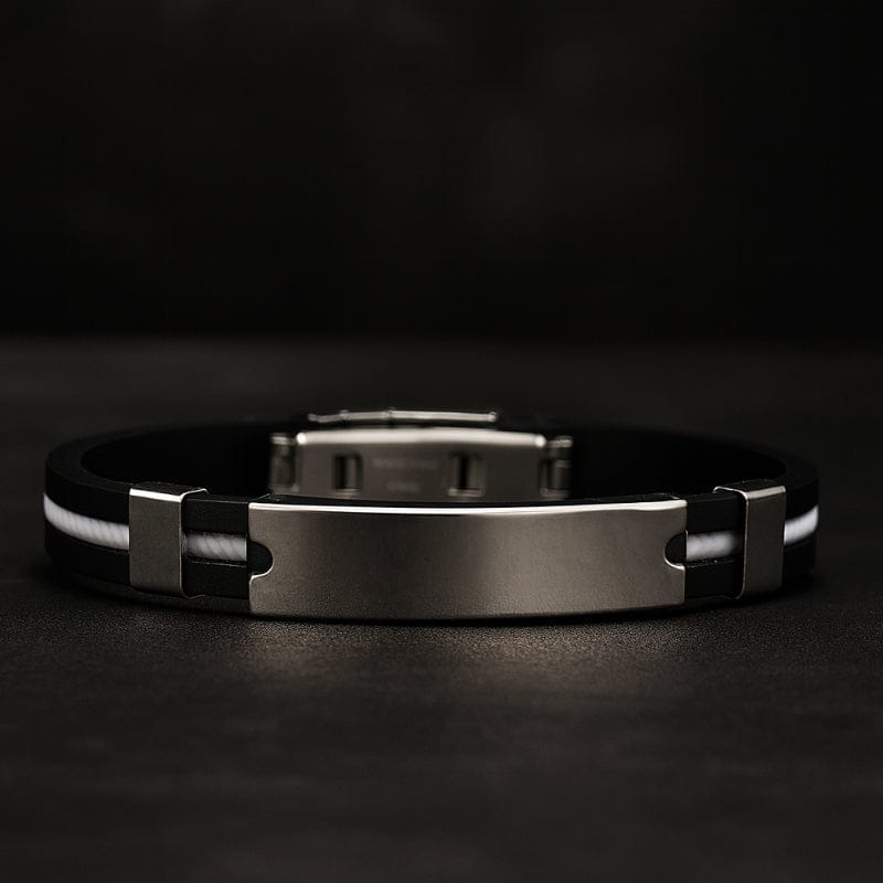 Bracelet Homme Personnalisé Noir - Silicone et Acier